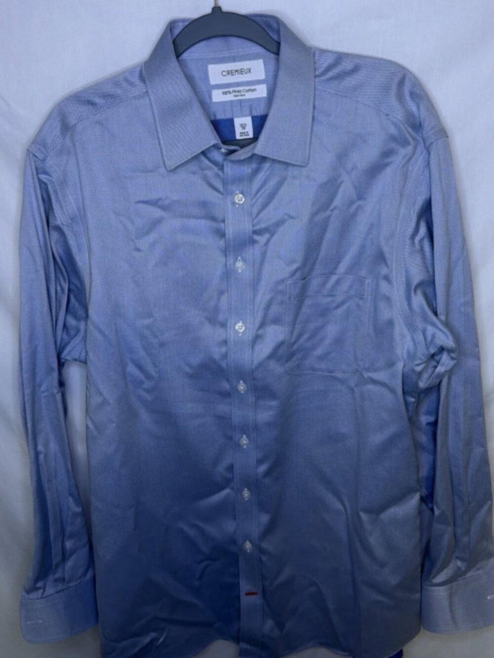 Cremieux Men's Dress Shirt 100% Pima Cotton, Size 16.5/35 Blue Herringbone